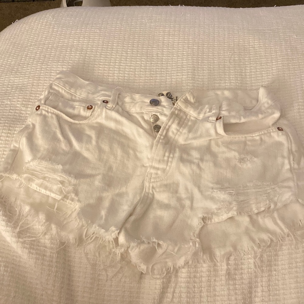 free people frayed white denim shorts